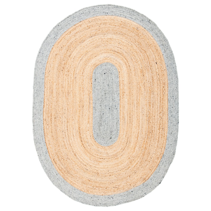 SAFAVIEH Handmade Braided Hvonn Jute Rug - 4' x 6' Oval - Grey/Natural