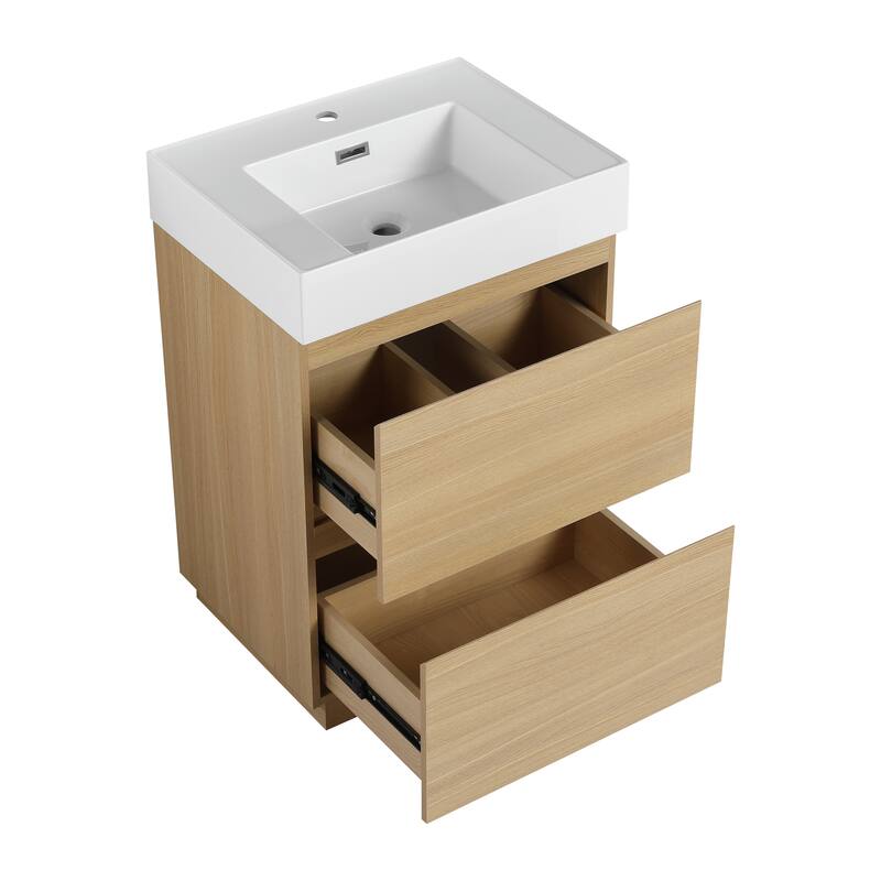 Elegant 24-Inch Bathroom Vanity with Single Resin Sink, 2 Drawers, Waterproof Finish, and Pre-Drilled Faucet Hole