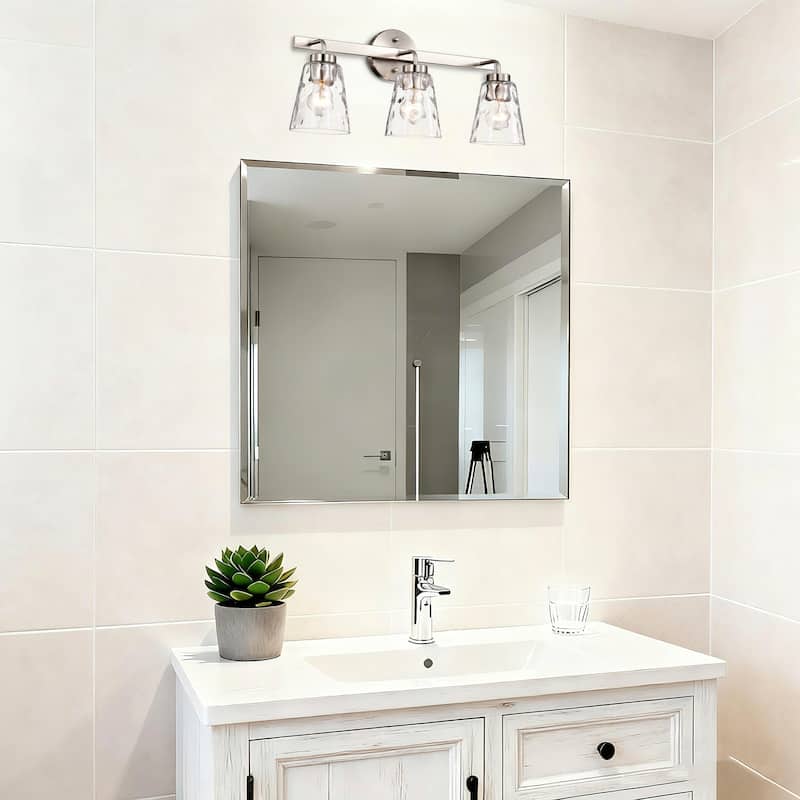 Matte Black/Brushed Nickel 3-Light 22 in. Vanity Light with Hammered Clear Glass Shades - Matte Black