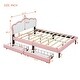 preview thumbnail 31 of 57, Upholstered Platform Bed w/ Crown Headboard, Leather Princess Bed Frame with Wood Slats Support for Kids Teens