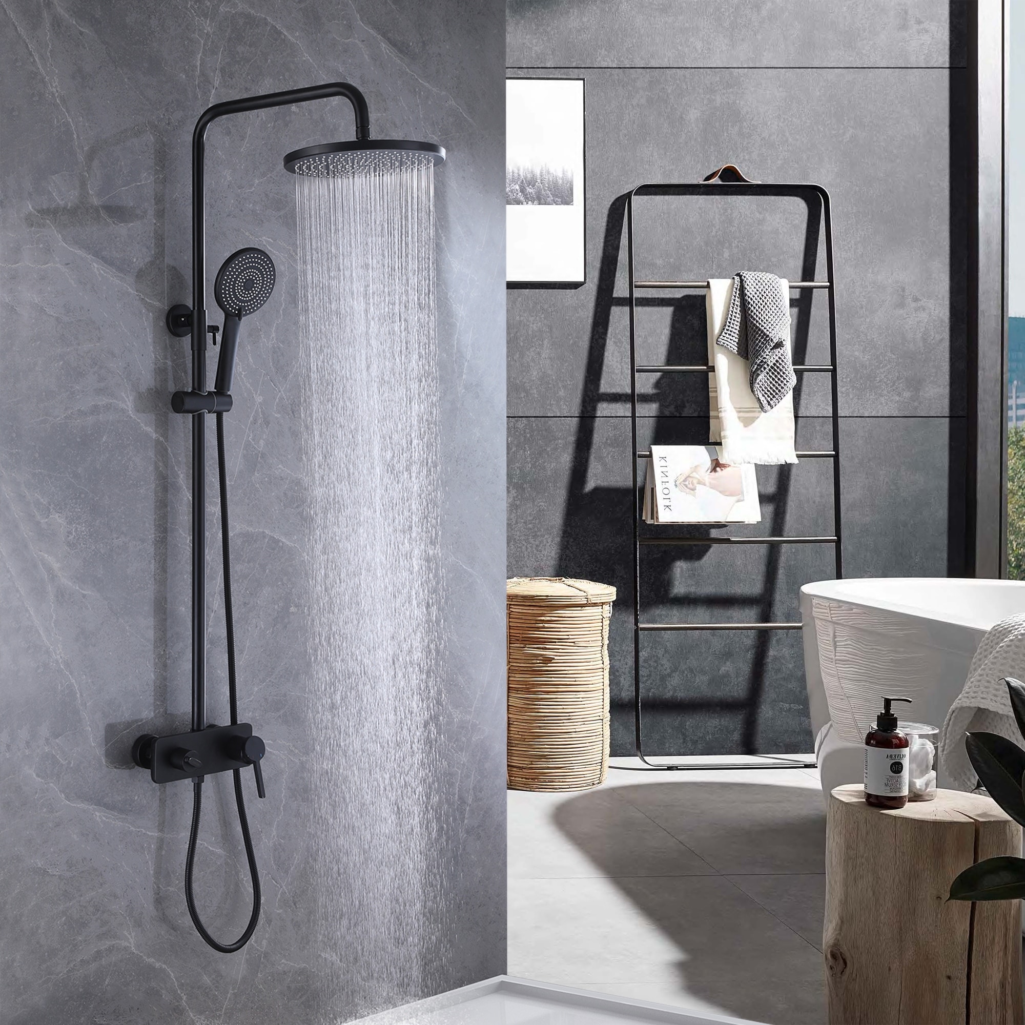 Modland Wall Mounted 5-Spray Shower System - 10" Rainfall,1.8GPM, Matte Black, cUPC Valve