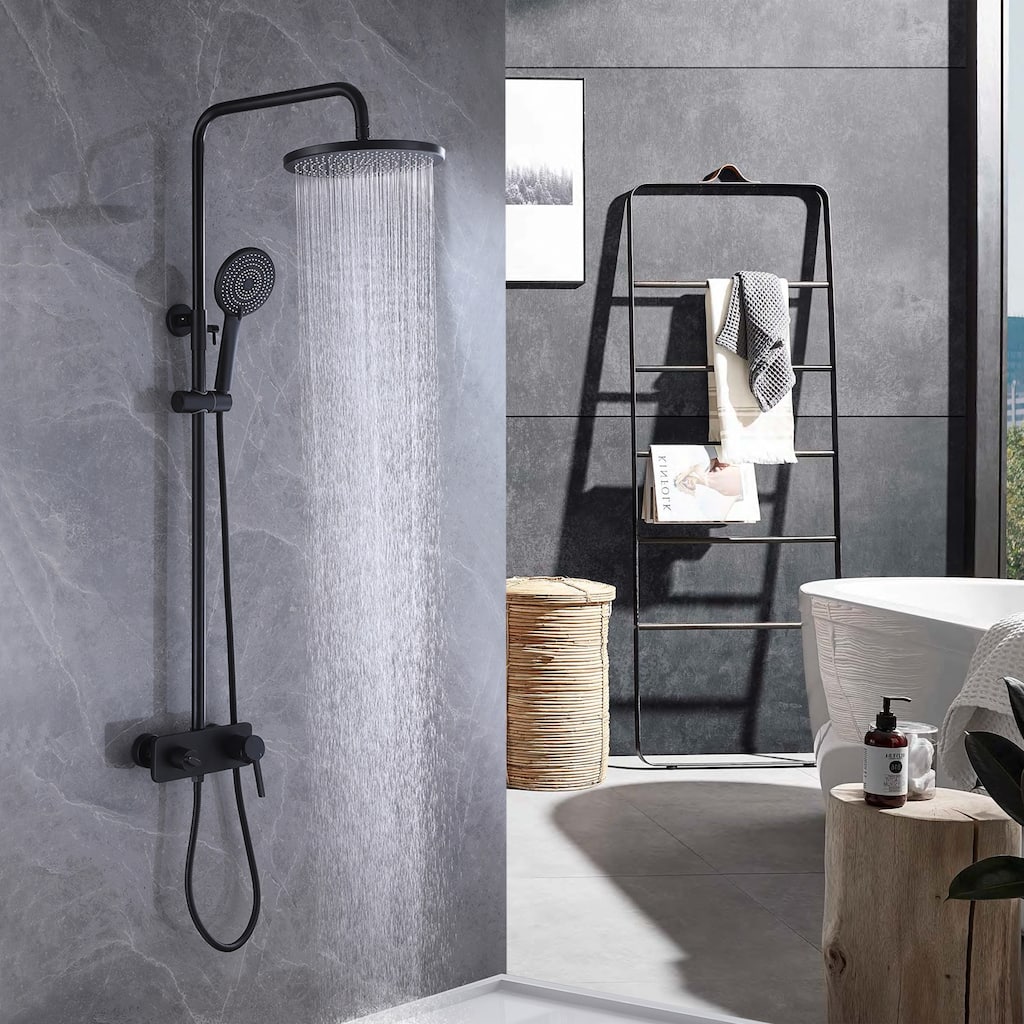 Modland Wall Mounted 5-Spray Shower System - 10" Rainfall,1.8GPM, Matte Black, cUPC Valve