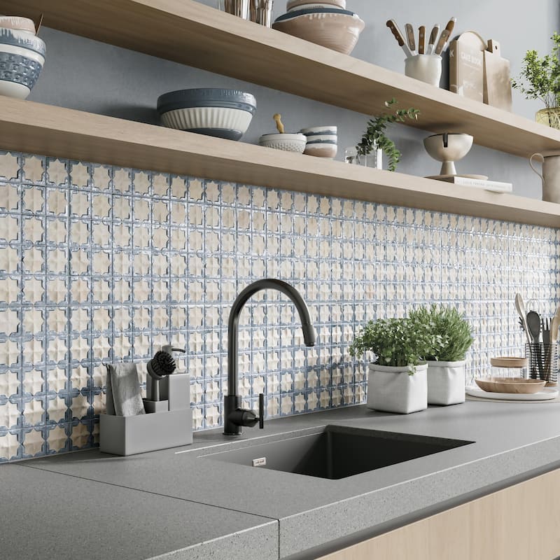 Merola Tile Tetuan Astre Arena Aqua 12-1/8" x 21-7/8" Porcelain Wall Tile - Case (7 Tiles)
