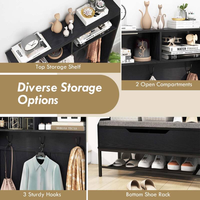 Costway 69" Tall Hall Tree with Seat Cushion Open Compartments Hooks - See Details