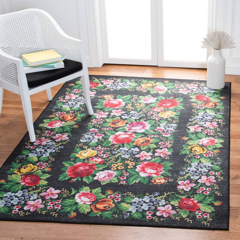 SAFAVIEH Journey Machine Washable Slip Resistant Janeen Traditional Oriental - 5' 5" x 7' 7" - Charcoal/Green - Rectangle