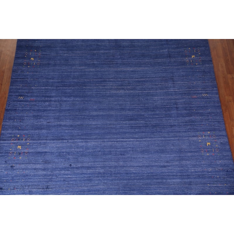 Blue Striped Gabbeh Oriental Area Rug Handmade Silk Carpet - 8'10" x 11'5"