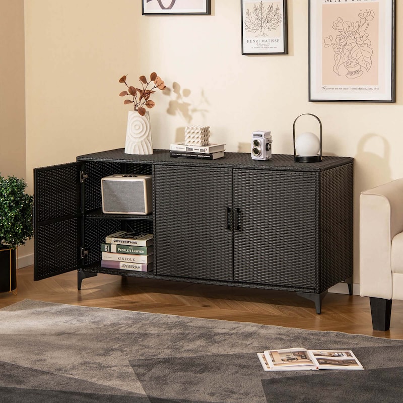 Costway 84 Gallon 3-Door Patio Wicker Storage Cabinet Deck Box with - See Details