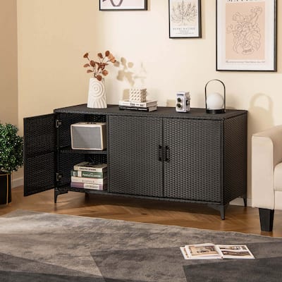 Outdoor Storage Box Wicker Rattan Patio Storage Cabinet