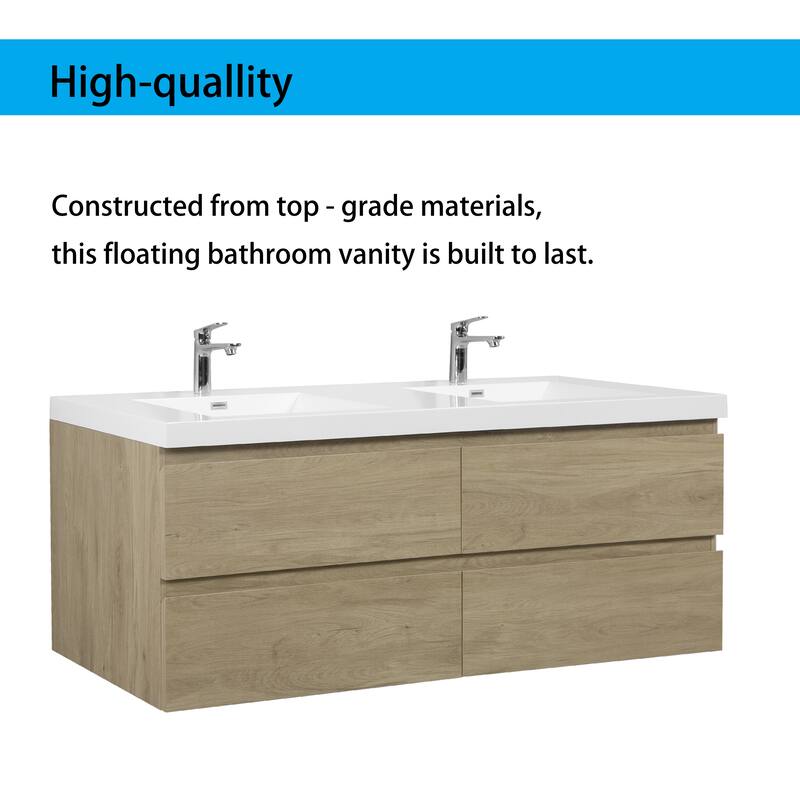 Wall 72" Floating Bathroom Vanity with Sink & and 4 Soft Close Drawers,White/Oak/Grey - 72 inch