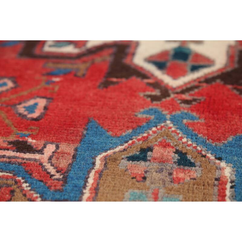 Hand Knotted Oriental 100% Wool Carpet Traditional Geometric Red Heriz Runner Rug - 9' 7'' X 3' 2''
