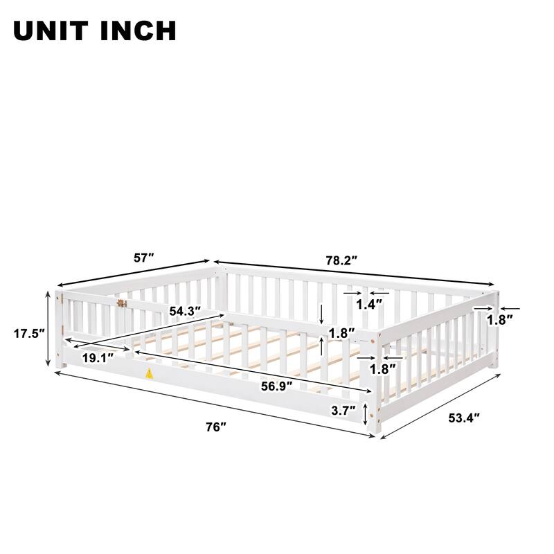Floor Platform Bed with Fence and Door