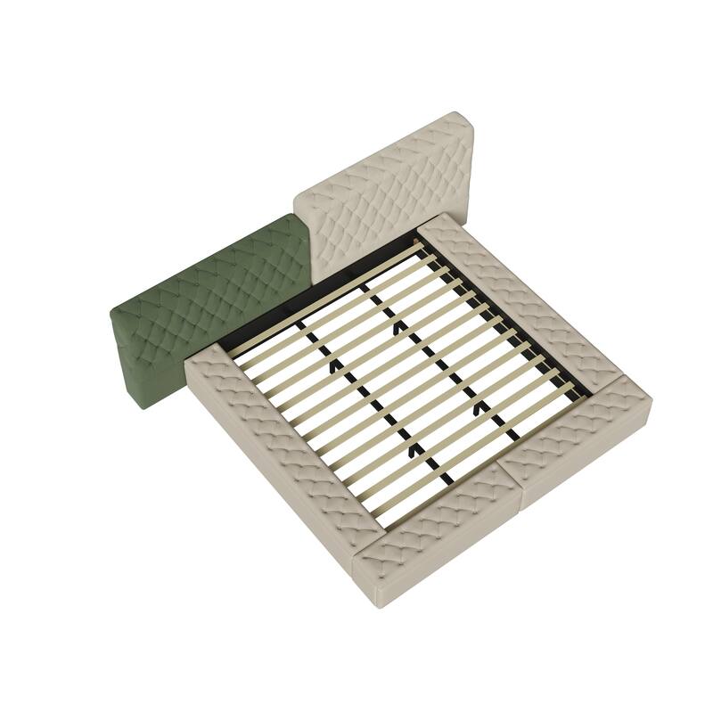 King Size Special-shaped Fully Upholstered Platform Bed with Deep Button Tufting and Storage