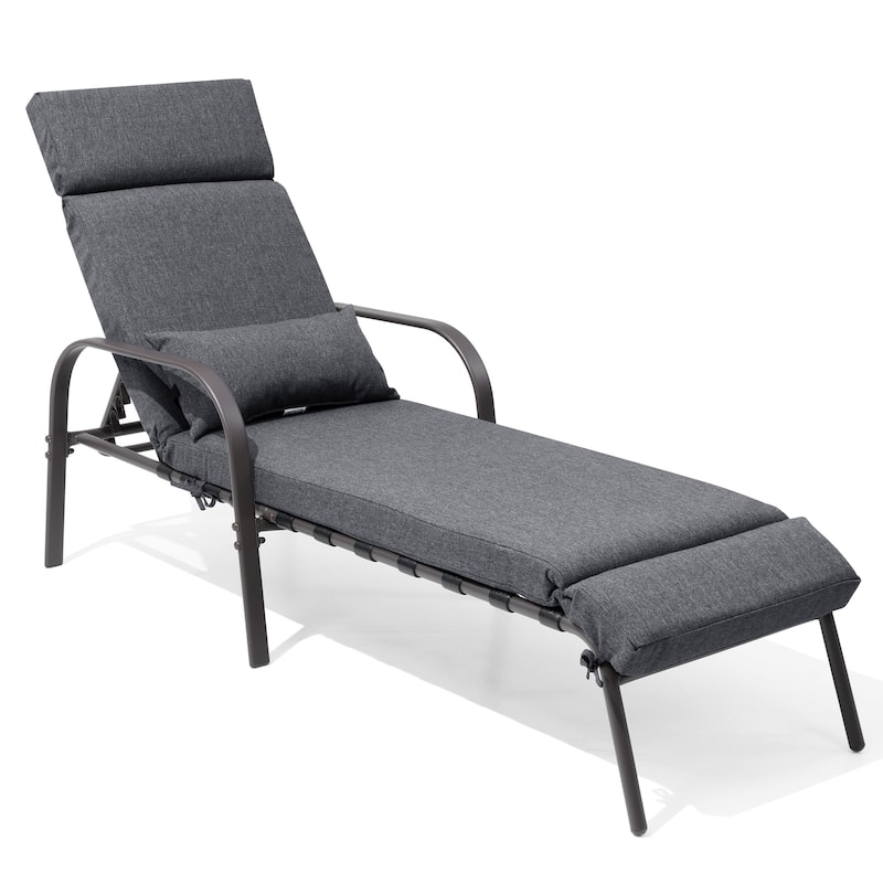 Outdoor All-weather Cushioned Adjustable Chaise Lounge Chairs Patio Pool Loungers - Dark Gray - 1PC