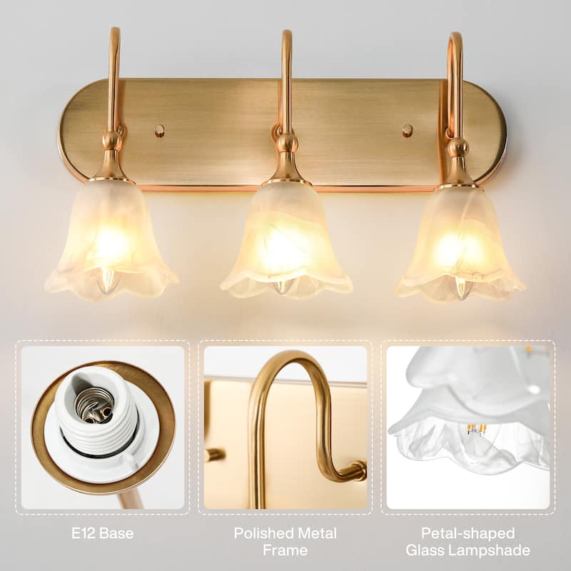 3-Light Modern Brass Gold Bathroom Vanity Light