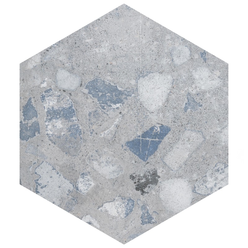 Merola Tile Recycle Hex River Blue 8-1/2" x 9-7/8" Porcelain Floor and Wall Tile