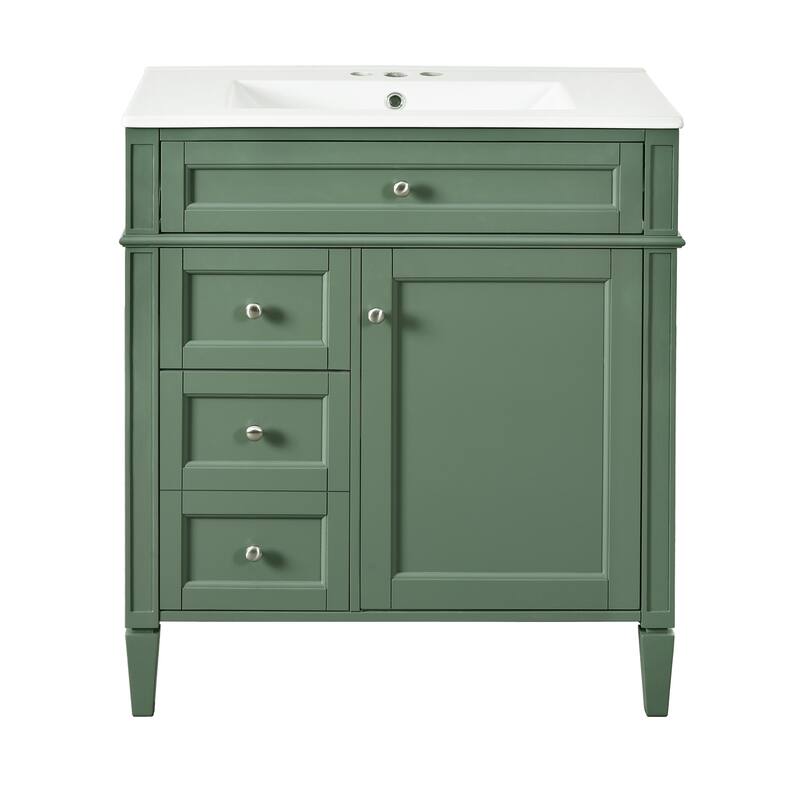 Modern 30" Bathroom Vanity with Ceramic Sink, 2 Drawers & Tip-Out Drawer for Bathroom Storage