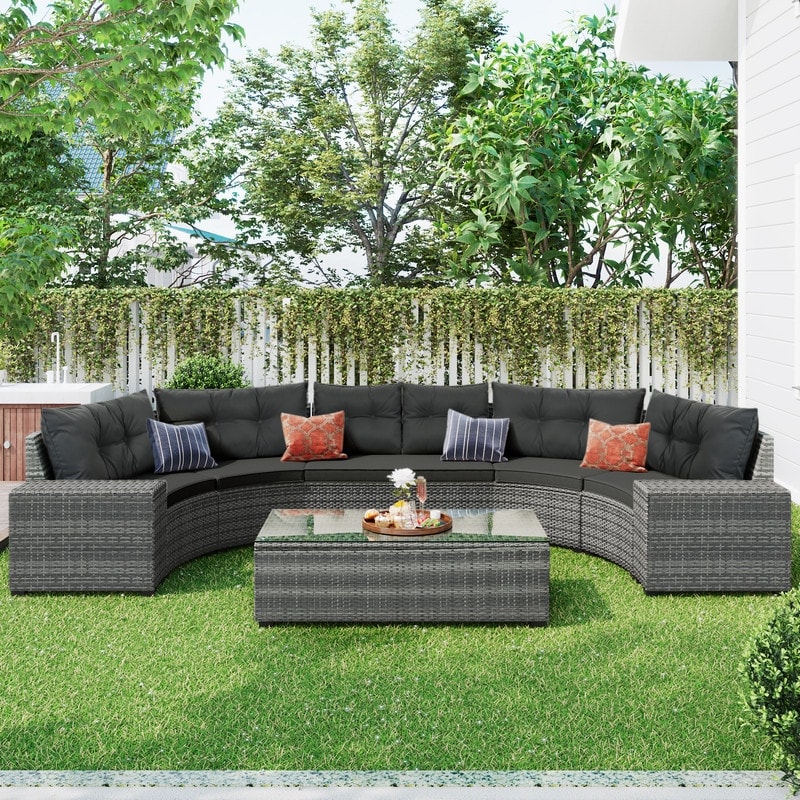 Curved wicker sofa store