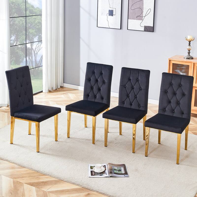Elegant Table with Gold Metal Legs & Black Velvet Top – A Harmonious Fusion of Modern and Classic Styles. - Black+Gold - Set of 4
