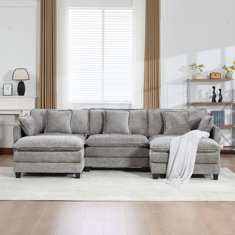 Roomfitters Large Upholstered 3-Seater Sofa with Plush Cushions and Pillows, Modern Cloud Couch for Living Room