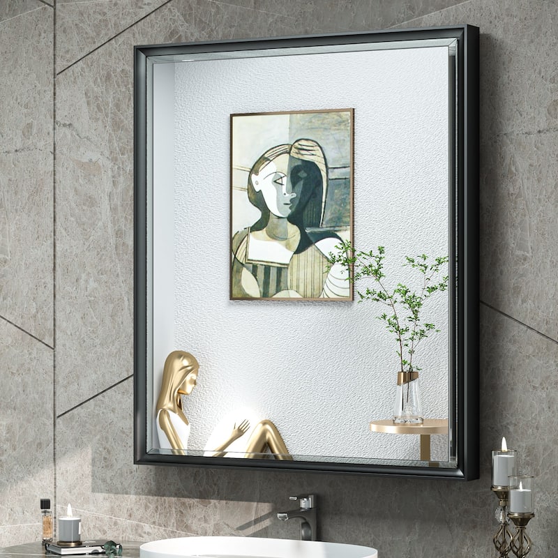 TokeShimi Medicine Cabinets for Bathroom with Mirror, Beveled Framed - 30''x26'' - Black