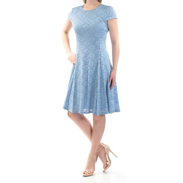 Shop Womens Light Blue Short Sleeve Knee Length Fit Flare Dress