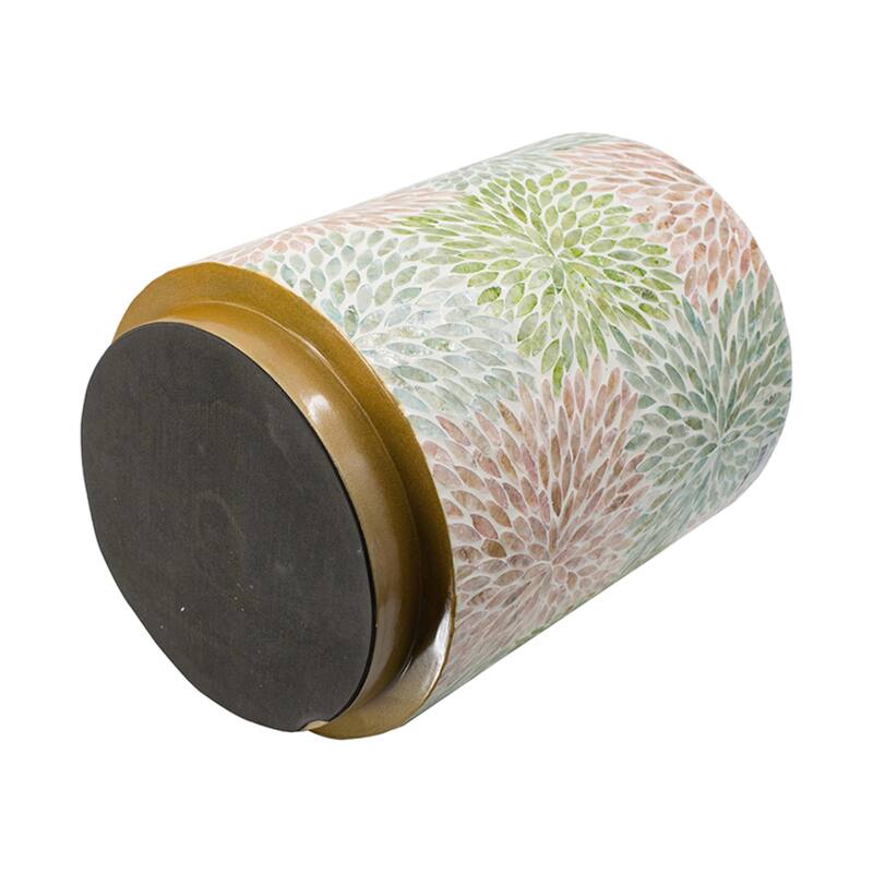 Floral Capiz Shell Accent Stool - 17.75" - Green and Pink