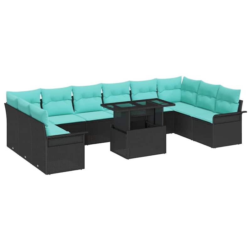 vidaXL 11 Garden Sofa Set with Cushions Black/Brown/Grey Poly Rattan - 135.4 x 73.8 x 27.2