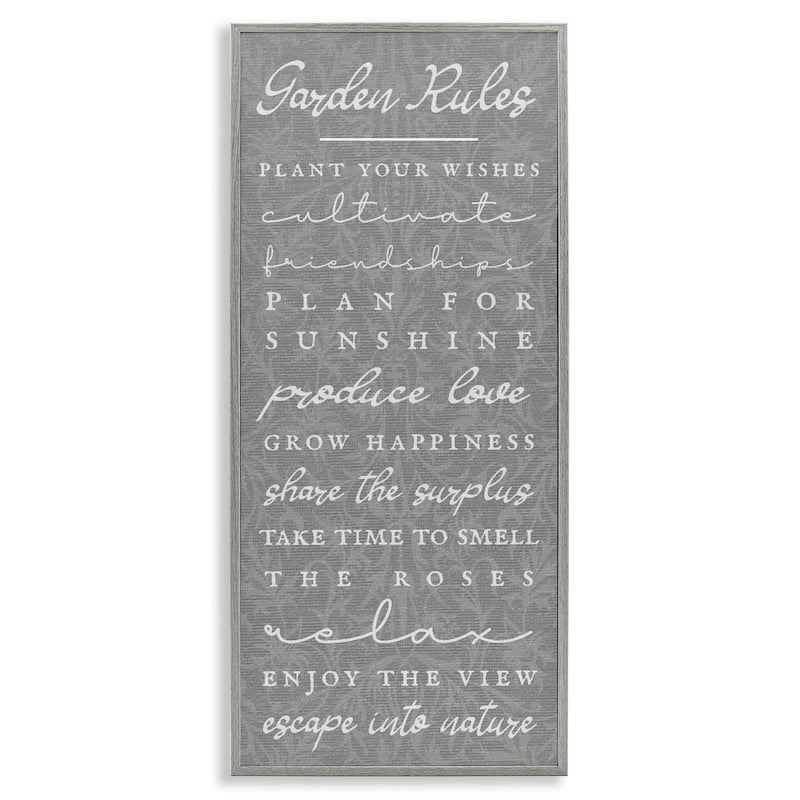 Stupell Comforting Garden Rules Framed Giclee Art Design By Lil' Rue - 13 x 30 - Grey