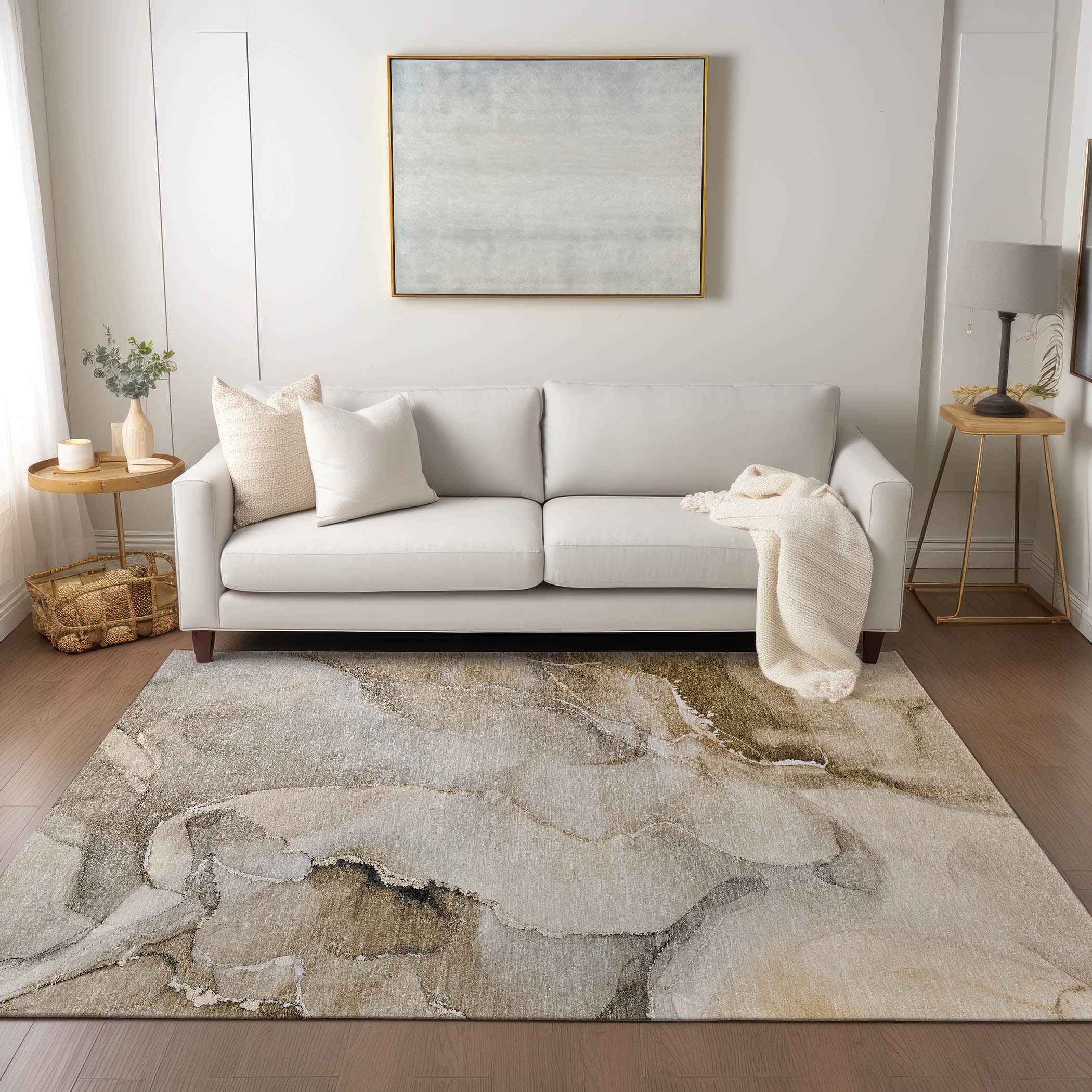 Machine Washable Indoor/ Outdoor Abstract Chantille Rug