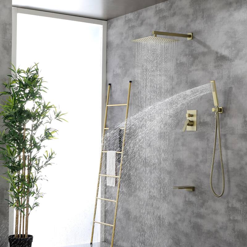 Clihome 12" Wall Mount 1-Handle 1-Spray Tub and Shower Faucet