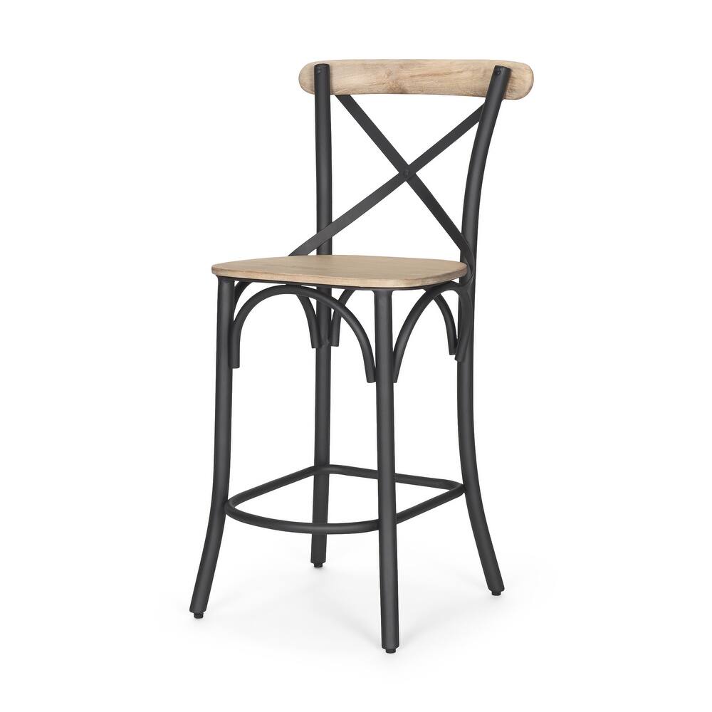 Etienne Light Brown Wood w/ Iron Metal Counter Stool - 20.5L x 22.8W x 41.5H