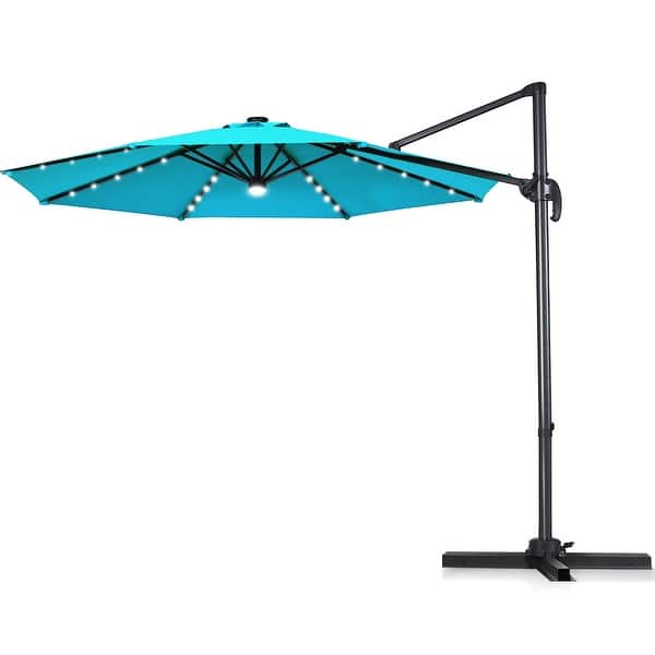 Shop Black Friday Deals On Costway 10ft Solar Led Cantilever Offset Patio Umbrella 360dgrees Overstock 31576091