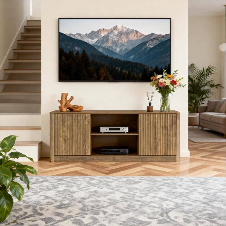 63 Inches TV Stand, Farmhouse Entertainment Center for Living Room
