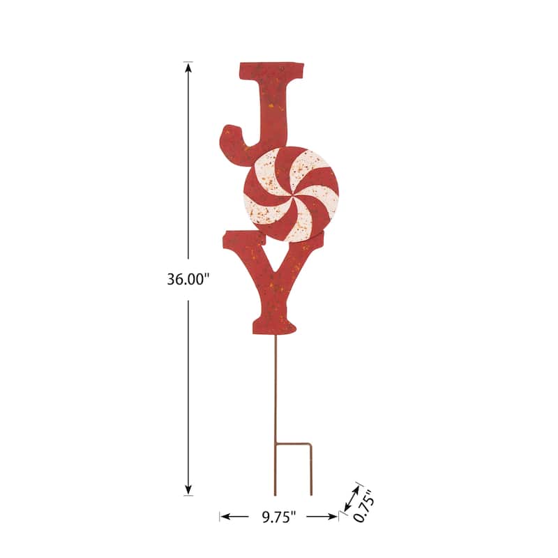 Glitzhome 36"H Christmas Rusty Metal JOY & NOEL Sign Yard Stakes Garden Decor (Two Functions)