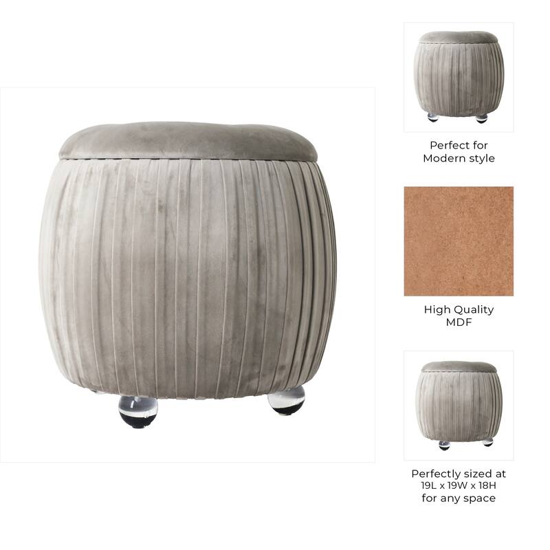 Backless Storage Stool with Velvet Upholstery - Accent for Living Room Home Decor