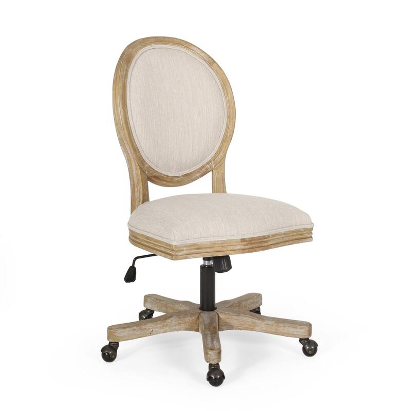 Roomfitters Upholstered Office Desk Chair with Adjustable Height, Swivel Wheels and Wood Frame, Beige Natural