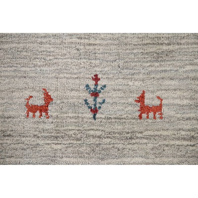 Tribal Gabbeh Indian Area Rug Handmade Beige / Ivory Wool Carpet - 7'9"x 9'8"