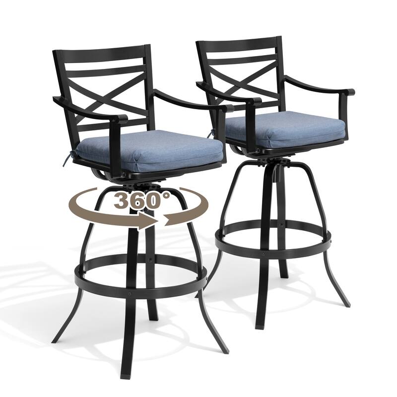 Pellebant Patio Outdoor Aluminum Swivel Bar Stools with Sunbrella Cushion - 21.7 in W x 16.5 in D x 46 in H