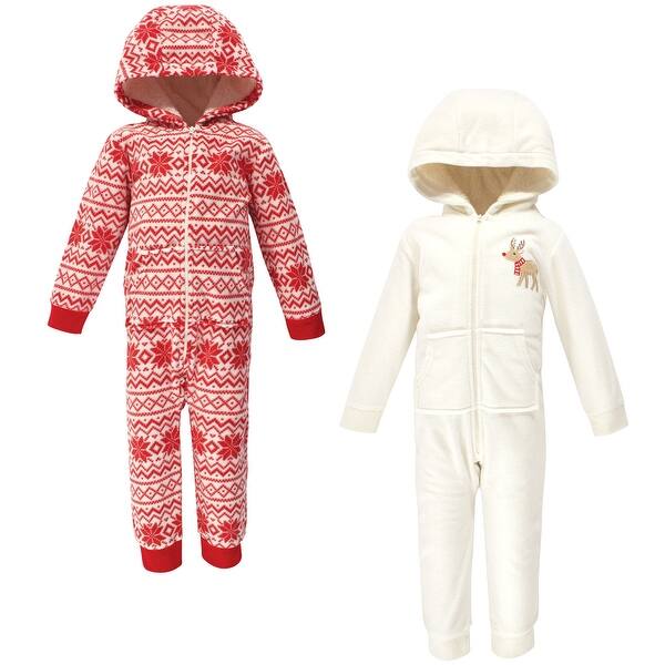 slide 1 of 1, Hudson Baby Toddler Fleece Jumpsuits, Coveralls, and Playsuits 2pk, Reindeer 2T - White/Red