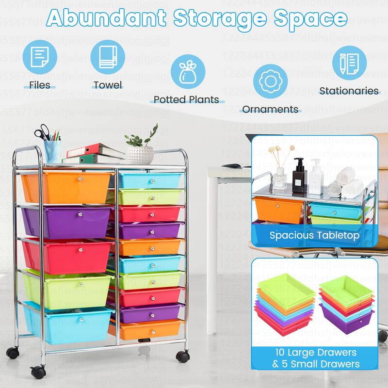 Costway 15 Drawer Rolling Storage Cart Tools Scrapbook Paper Office - See Details