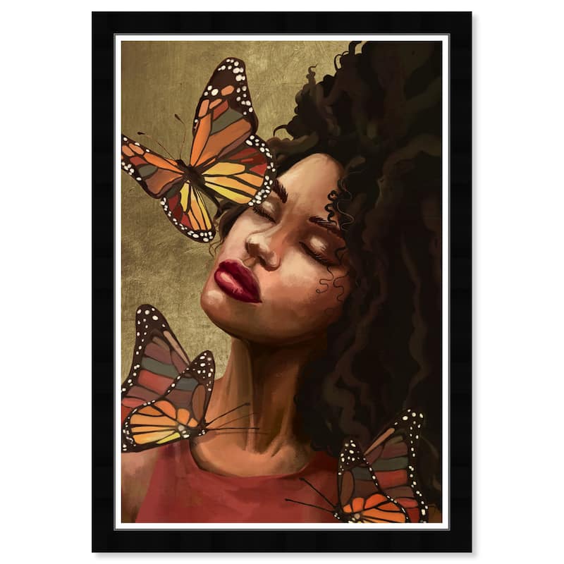 Wynwood Studio Prints Fashion and Glam Golden Fall Butterflies Gold and Metallic Gold Glam Wall Art Canvas Print