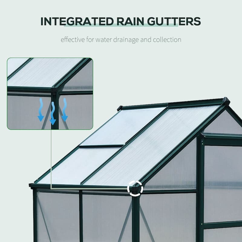 Outsunny 6' x 4' x 7' Twin Wall Polycarbonate Walk-In Greenhouse for Outdoors - 6' x 4' x 6.5'