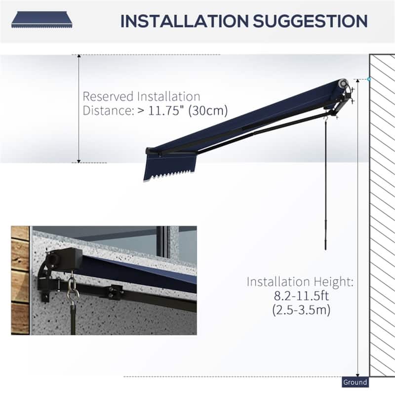 98.5" Wide Outdoor Adjustable Retractable Awning with UV Protected and Aluminum Frame - 98.5" W x 78.75" D