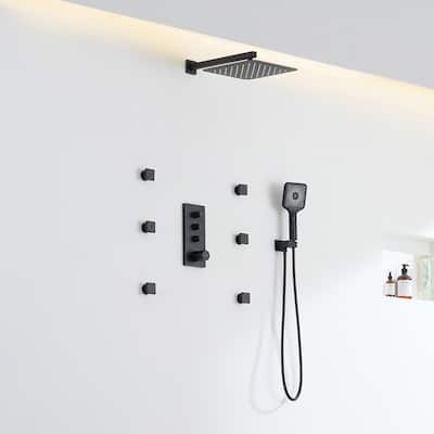 3 Functions 12 Inch Wall Mount Thermostatic Shower System in Matte Black