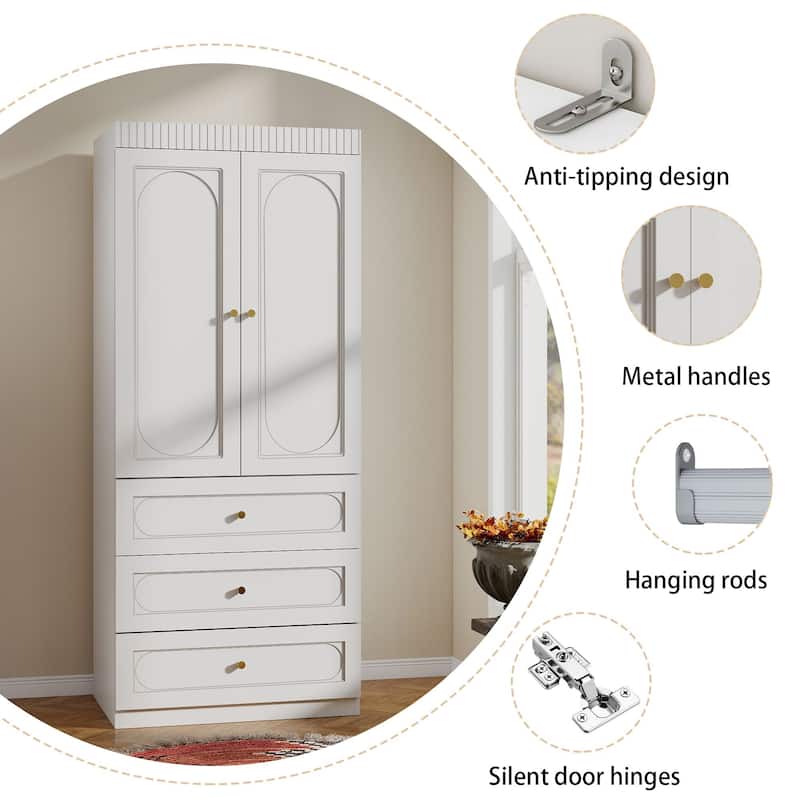 2 Doors Armoire Wardrobe Closet with Ample Shelves Space Utility Armoire Closet and Bedroom Organization Unit