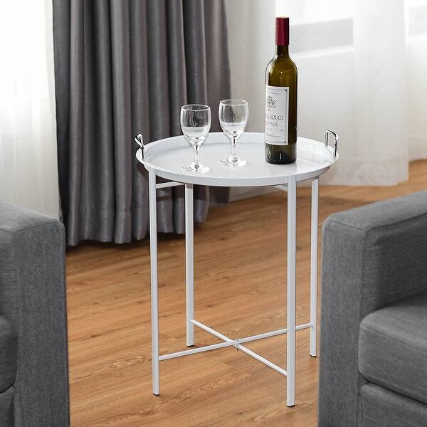 Shop Costway Metal Tray Table Round End Table Sofa Sidetable