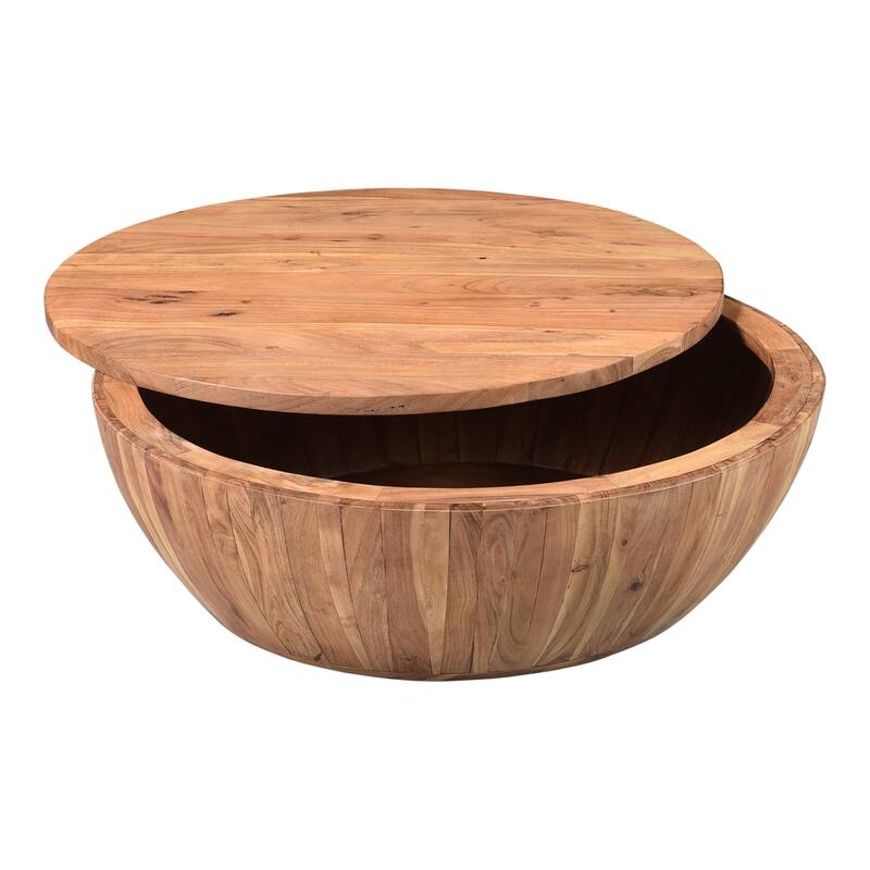 NADAAL STUDIOS Lenora Coffee Table, Round Solid Acacia Wood with Swivel Top and Storage, Natural Finish