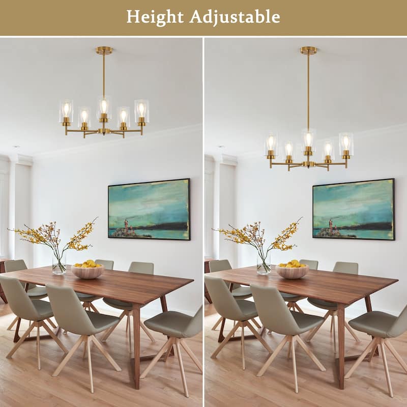 5-Light 5.9"H x 24.3"W Farmhouse Chandelier for Living Room Bedroom