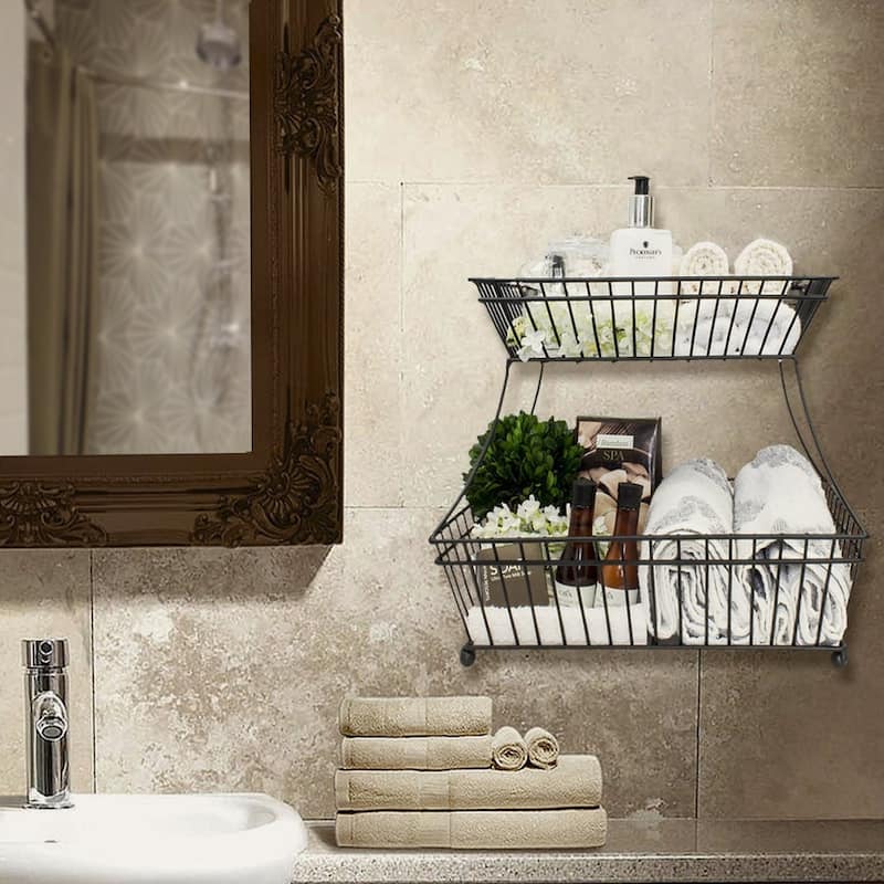 Sorbus Metal Basket, 2 Tier Countertop Rack, for Bathroom, Countertop, Household Items, Kitchen Storage Organizer
