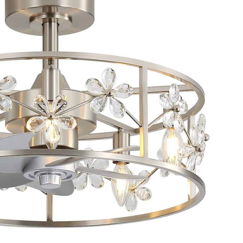 20" Glam Crystal Chandelier Caged Ceiling Fan with Light and Remote